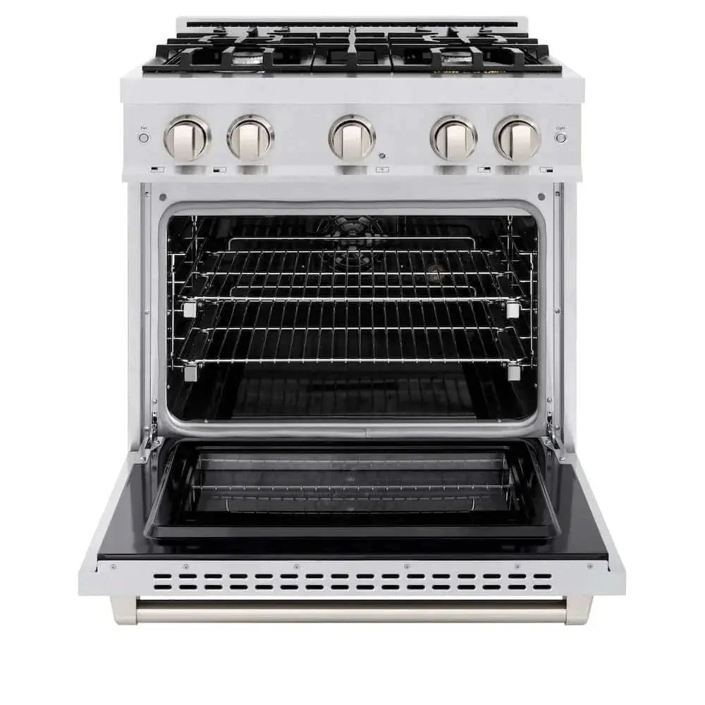 ZLINE 30" Select Dual Fuel Range Gas Cooktop Electric Convection Oven DuraSnow® Stainless Steel HDRS-30 by Farmhouse Kitchen and Bath