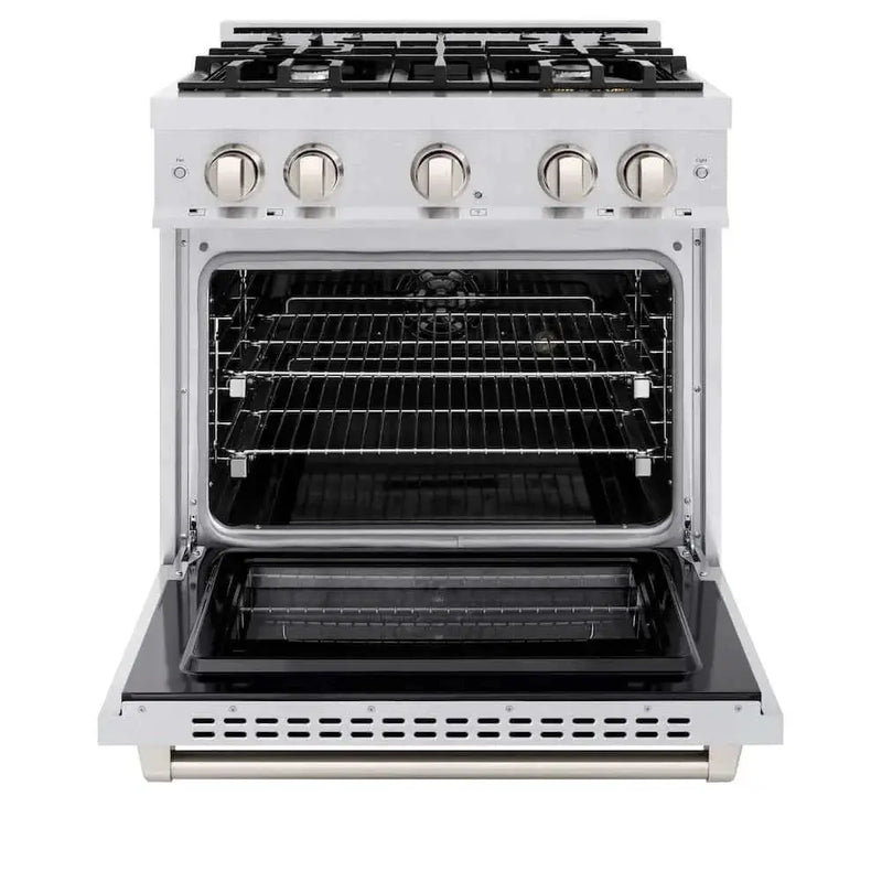 ZLINE 30" Select Dual Fuel Range Gas Cooktop Electric Convection Oven DuraSnow® Stainless Steel HDRS-30 by Farmhouse Kitchen and Bath