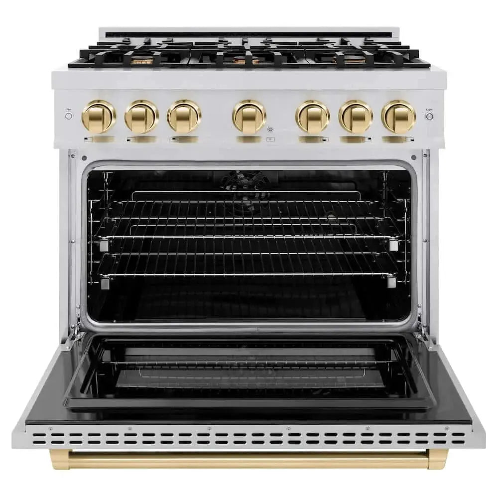 ZLINE 36" Select Gas Range Convection Gas Oven Stainless Steel Gold HGRZ-36-G by Farmhouse Kitchen and Bath