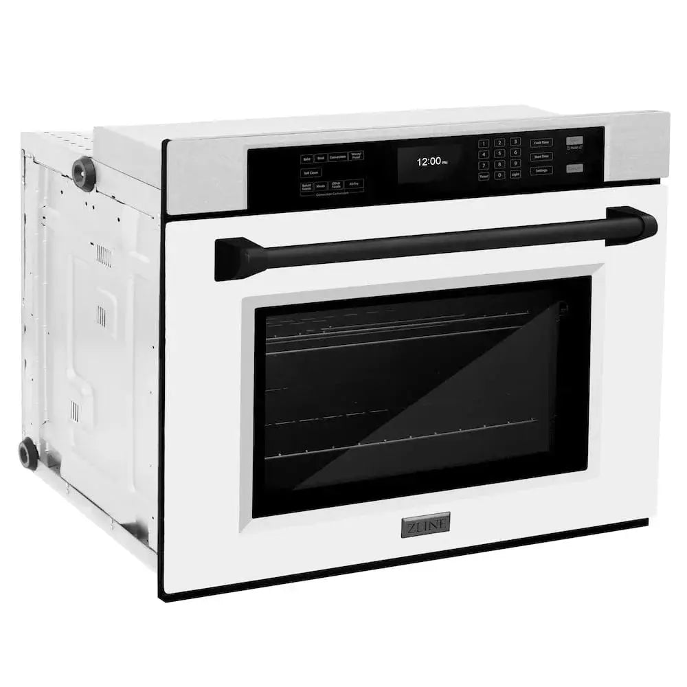 ZLINE 30"Professional True Convection Single Wall Oven, Air Fry, Self Clean, DuraSnow® White Matte, Matte Black WASSZ-WM-30-MB by Farmhouse Kitchen and Bath