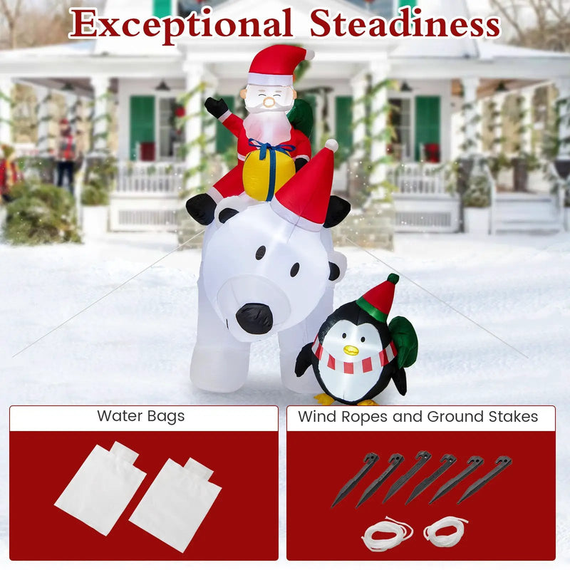 7 Feet Inflatable Santa Claus Riding Bear with Penguin Gift Bags and Gift Box by DirectDeals