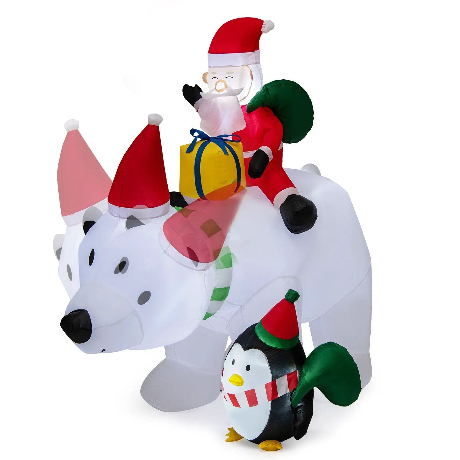 7 Feet Inflatable Santa Claus Riding Bear with Penguin Gift Bags and Gift Box by DirectDeals