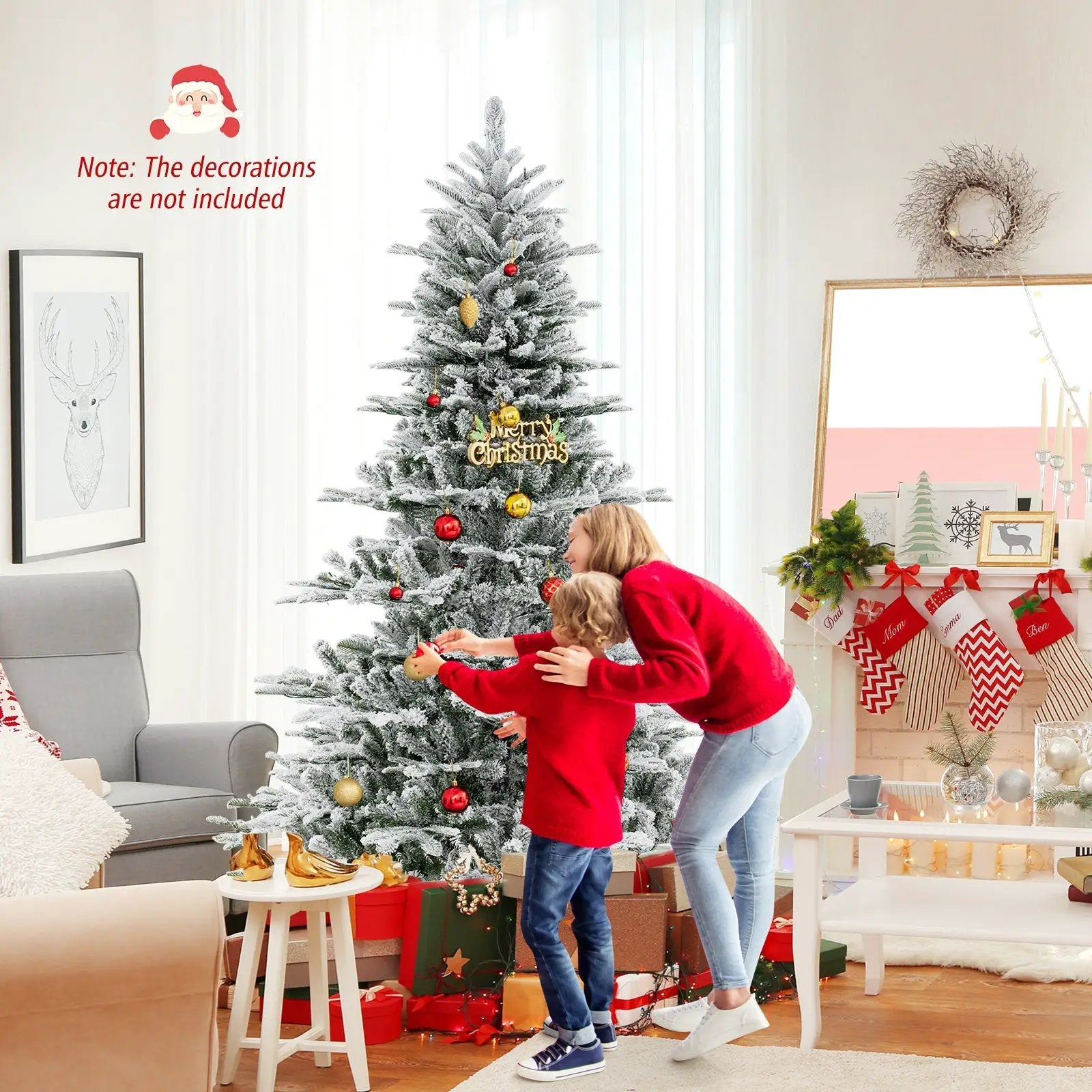 7 Feet Snow Flocked Artificial Christmas Tree with Cool White LED Lights by DirectDeals