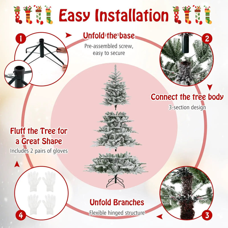 7 Feet Snow Flocked Artificial Christmas Tree with Cool White LED Lights by DirectDeals