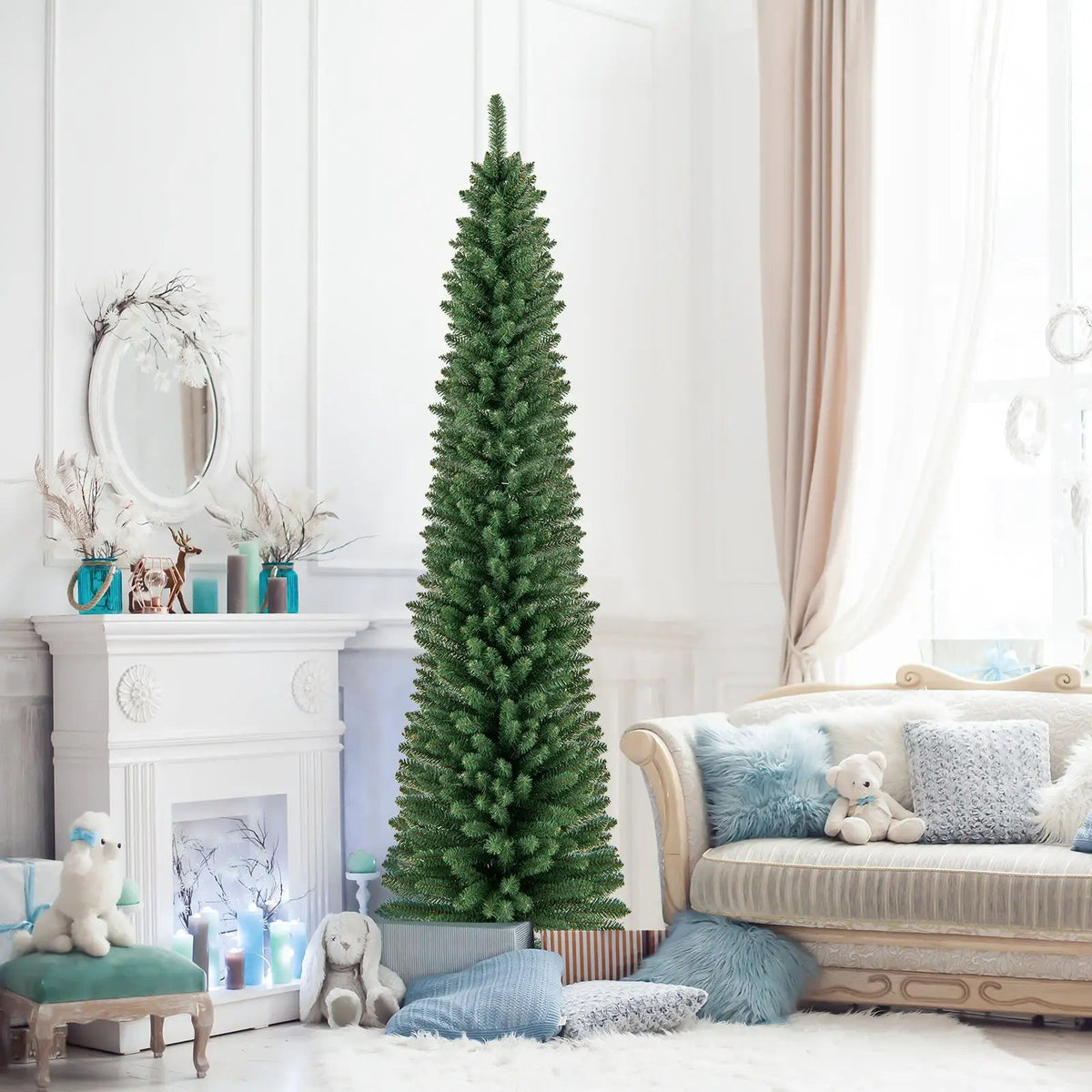 5/6/7/8 Feet Pencil Christmas Tree with 295/392/523/671 Memory Wire Branch Tips and Upgraded Metal Stand, photo 2 of 11
