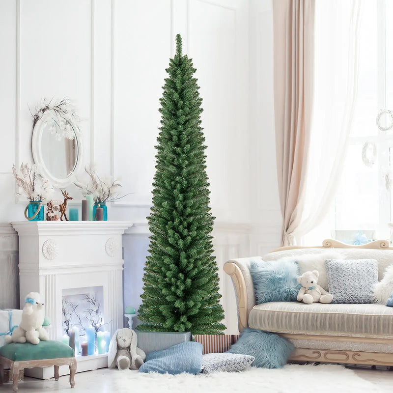5/6/7/8 Feet Pencil Christmas Tree with 295/392/523/671 Memory Wire Branch Tips and Upgraded Metal Stand by DirectDeals