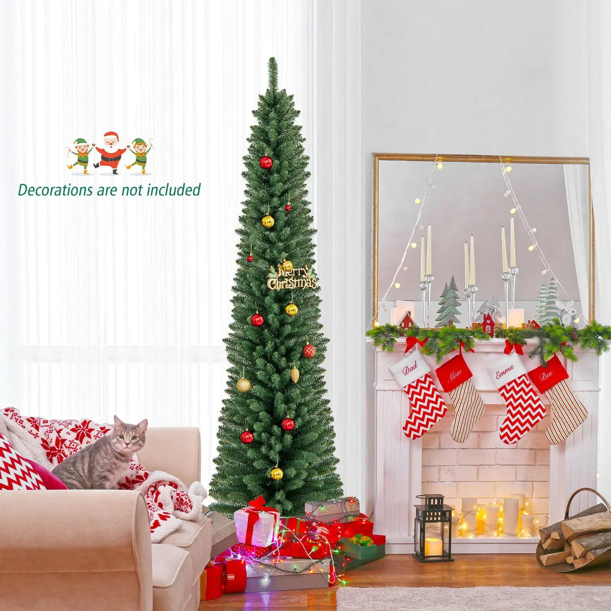 5/6/7/8 Feet Pencil Christmas Tree with 295/392/523/671 Memory Wire Branch Tips and Upgraded Metal Stand, photo 6 of 11