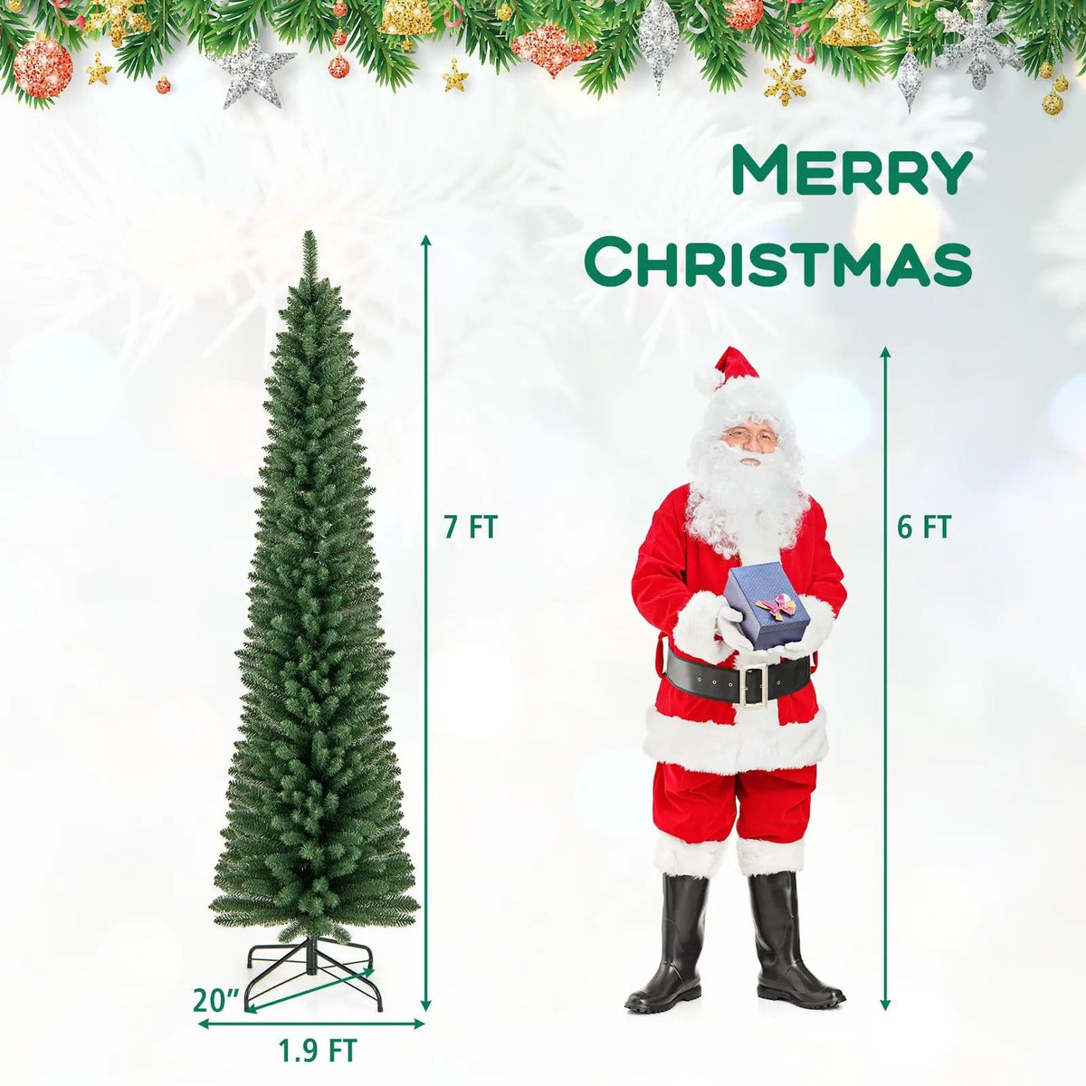 5/6/7/8 Feet Pencil Christmas Tree with 295/392/523/671 Memory Wire Branch Tips and Upgraded Metal Stand, photo 5 of 11