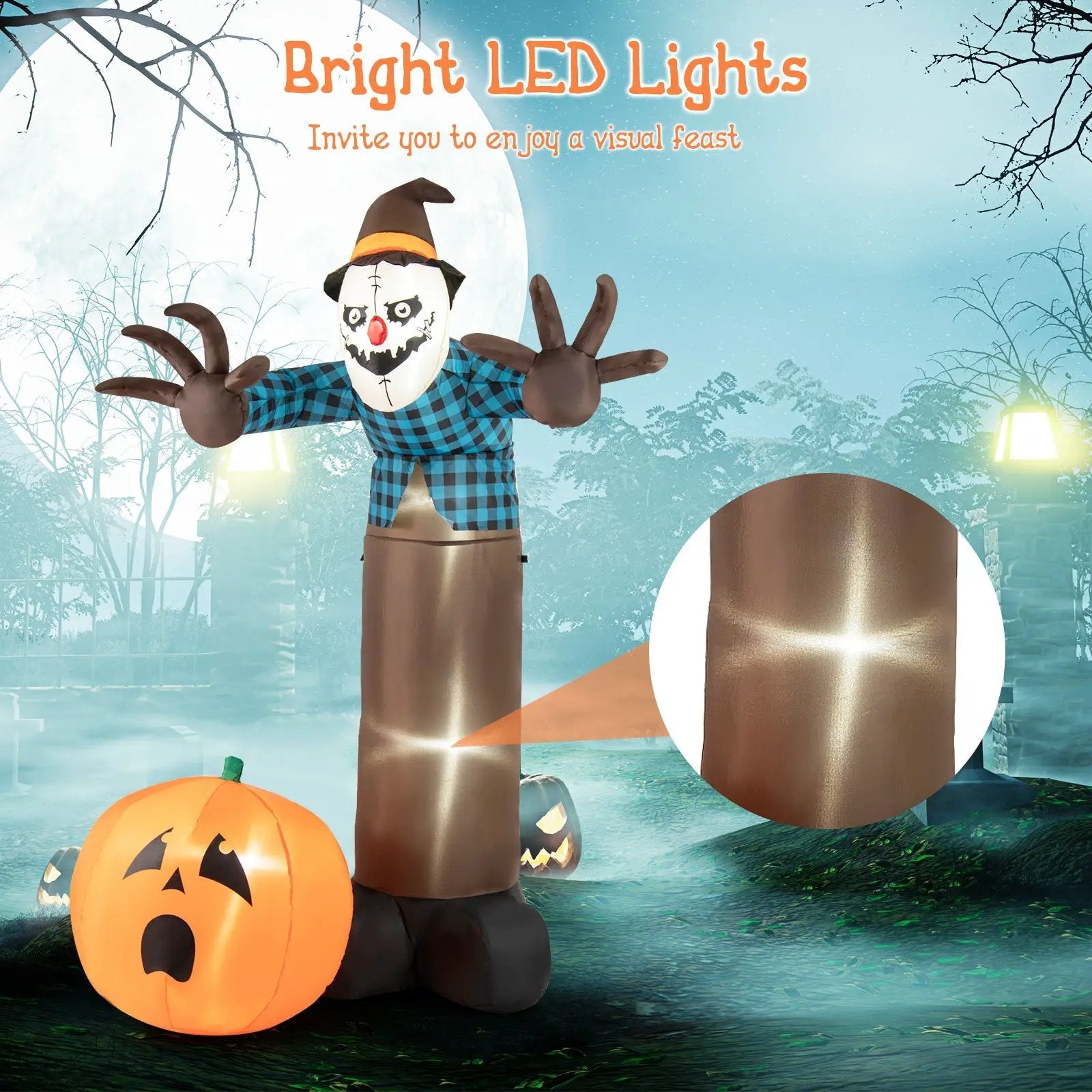 7 FT Inflatable Halloween Haunted Scarecrow Pumpkin Ghost with Built-in LED Lights by DirectDeals