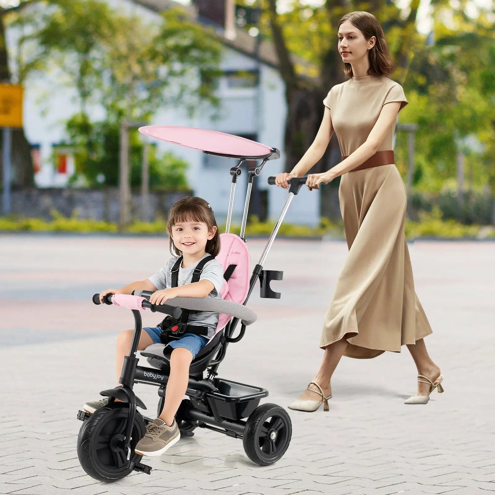 7-in-1 Baby Stroller Tricycle with Adjustable Canopy and Foldable Footrests for Ages 9-60 Months Old by DirectDeals