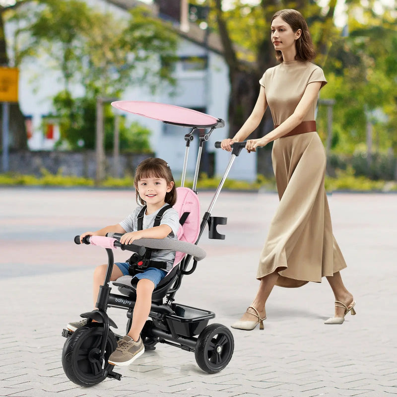 7-in-1 Baby Stroller Tricycle with Adjustable Canopy and Foldable Footrests for Ages 9-60 Months Old by DirectDeals