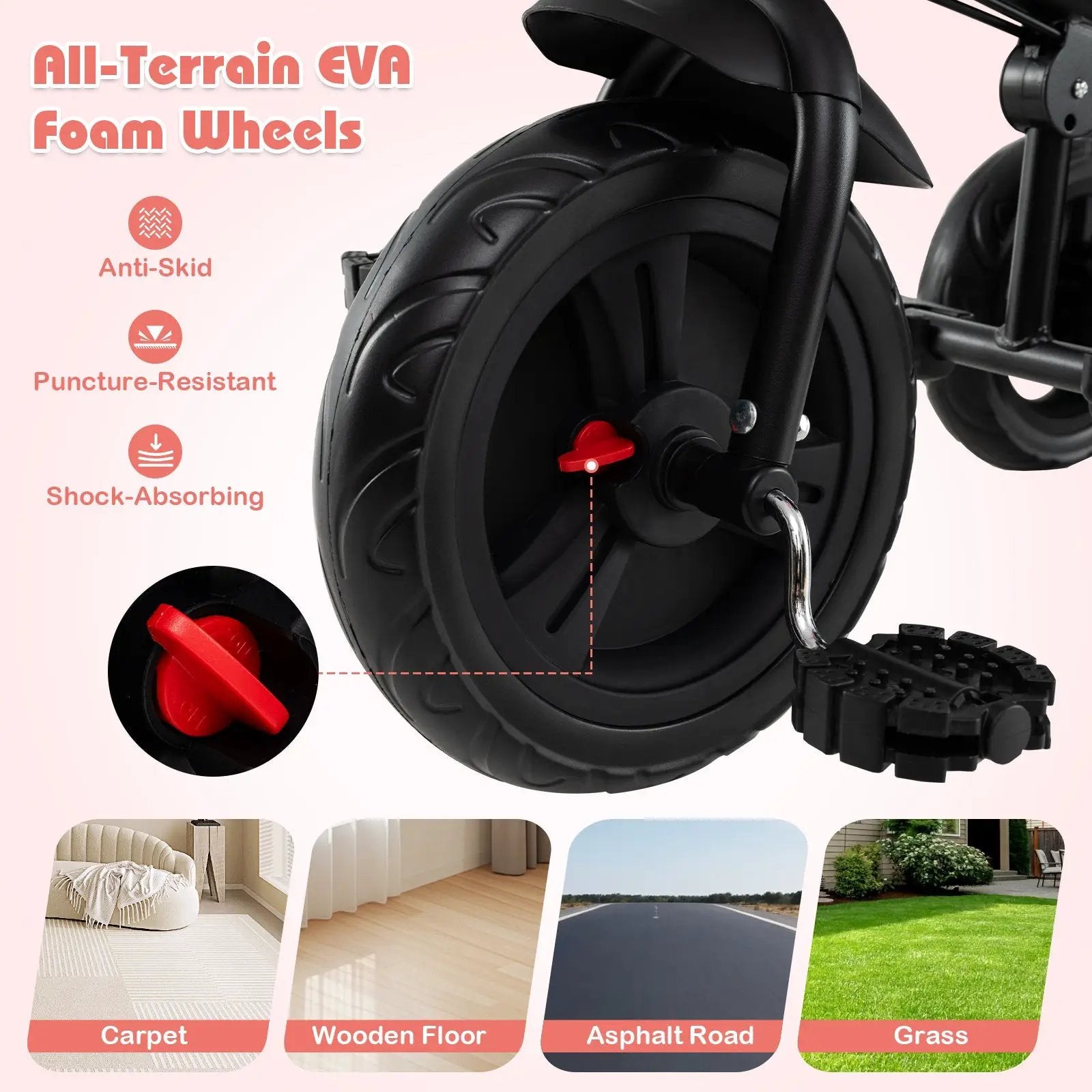 7-in-1 Baby Stroller Tricycle with Adjustable Canopy and Foldable Footrests for Ages 9-60 Months Old by DirectDeals