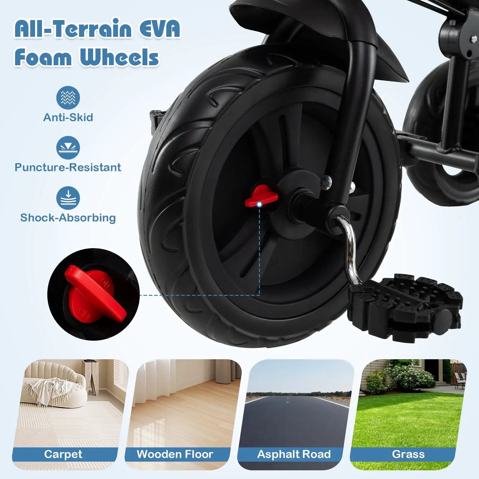 7-in-1 Baby Stroller Tricycle with Adjustable Canopy and Foldable Footrests for Ages 9-60 Months Old by DirectDeals