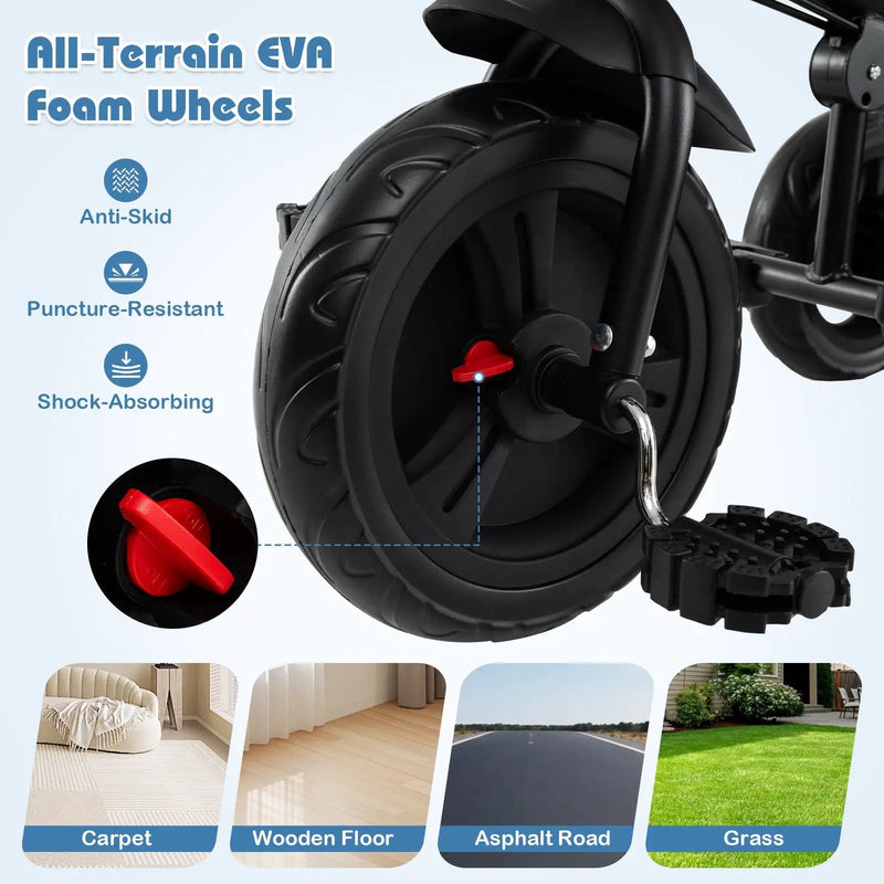7-in-1 Baby Stroller Tricycle with Adjustable Canopy and Foldable Footrests for Ages 9-60 Months Old by DirectDeals