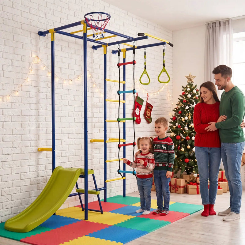 7-in-1 Indoor Jungle Gym for Toddlers with Slide & Rings by DirectDeals
