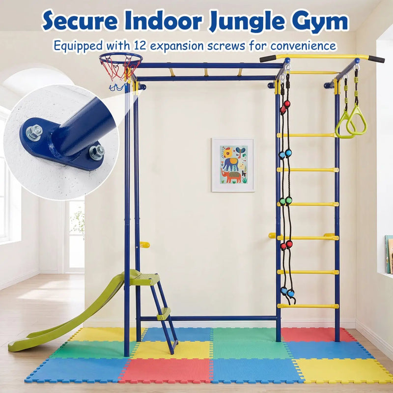 7-in-1 Indoor Jungle Gym for Toddlers with Slide & Rings by DirectDeals