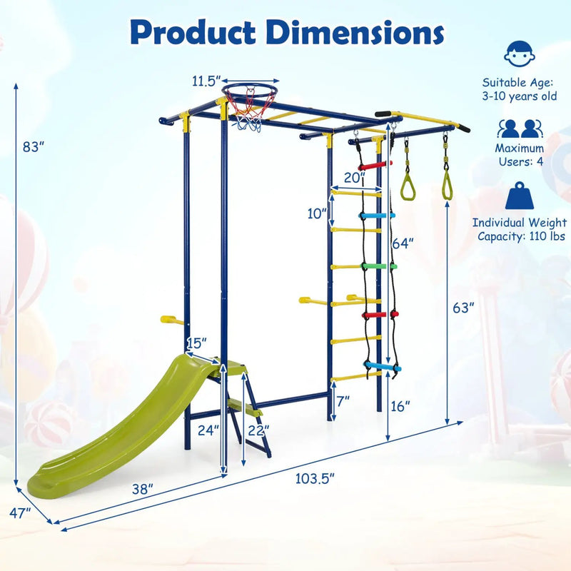 7-in-1 Indoor Jungle Gym for Toddlers with Slide & Rings by DirectDeals