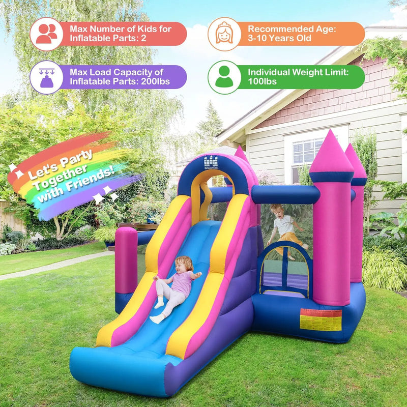 7-in-1 Kids Inflatable Bounce House with Long Slide and 735W Blower by DirectDeals