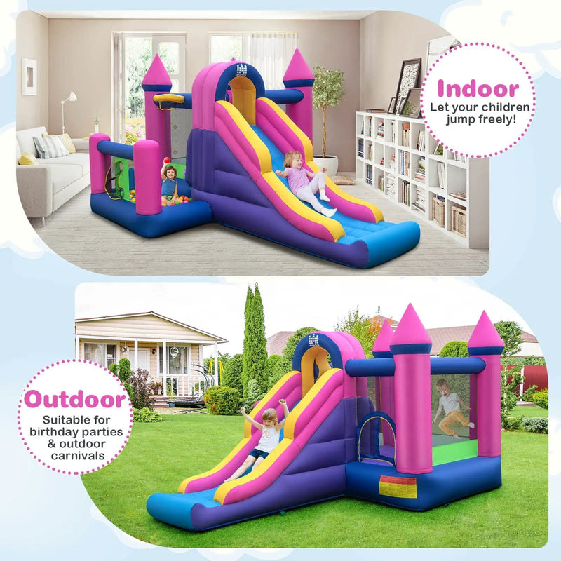 7-in-1 Kids Inflatable Bounce House with Long Slide and 735W Blower by DirectDeals
