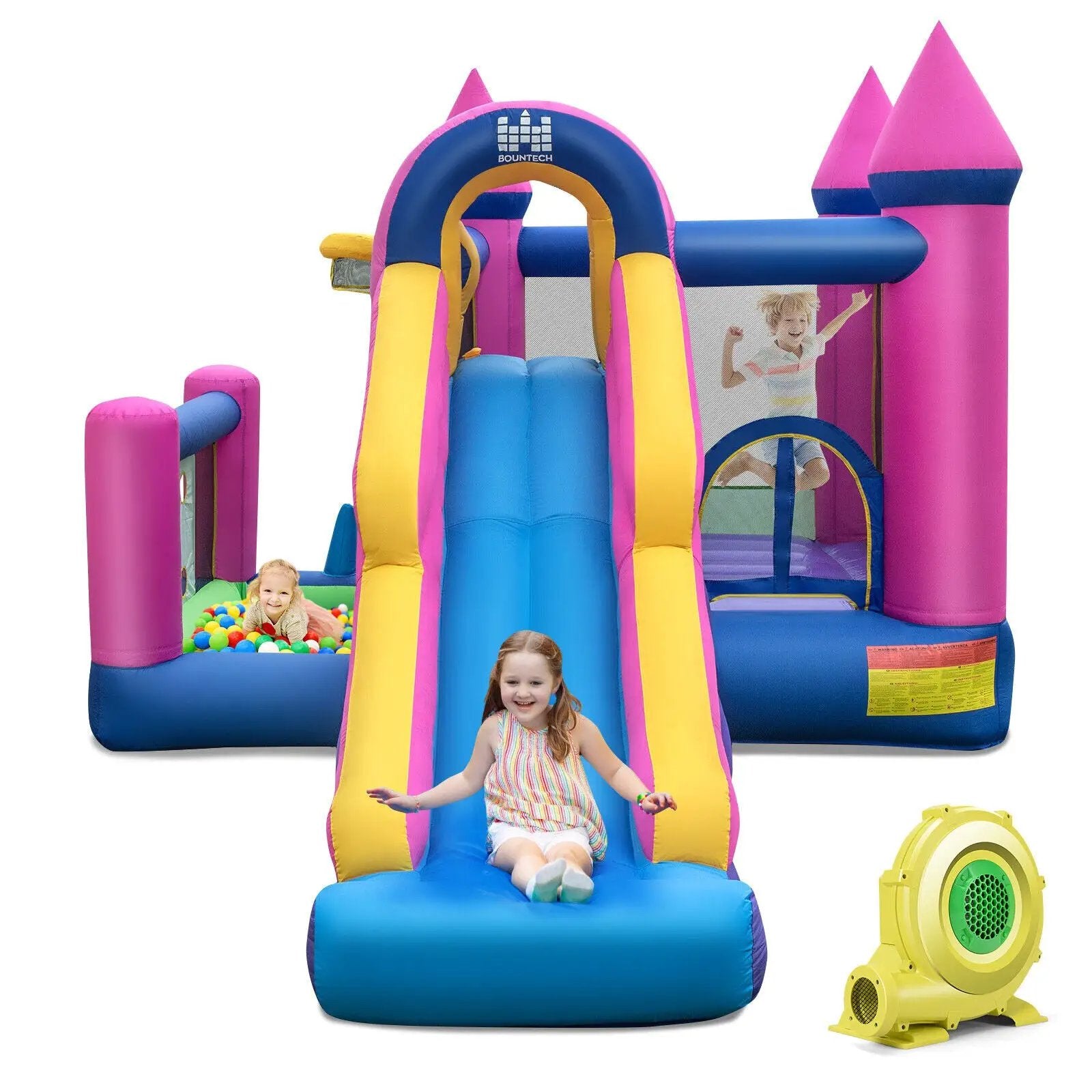 7-in-1 Kids Inflatable Bounce House with Long Slide and 735W Blower by DirectDeals