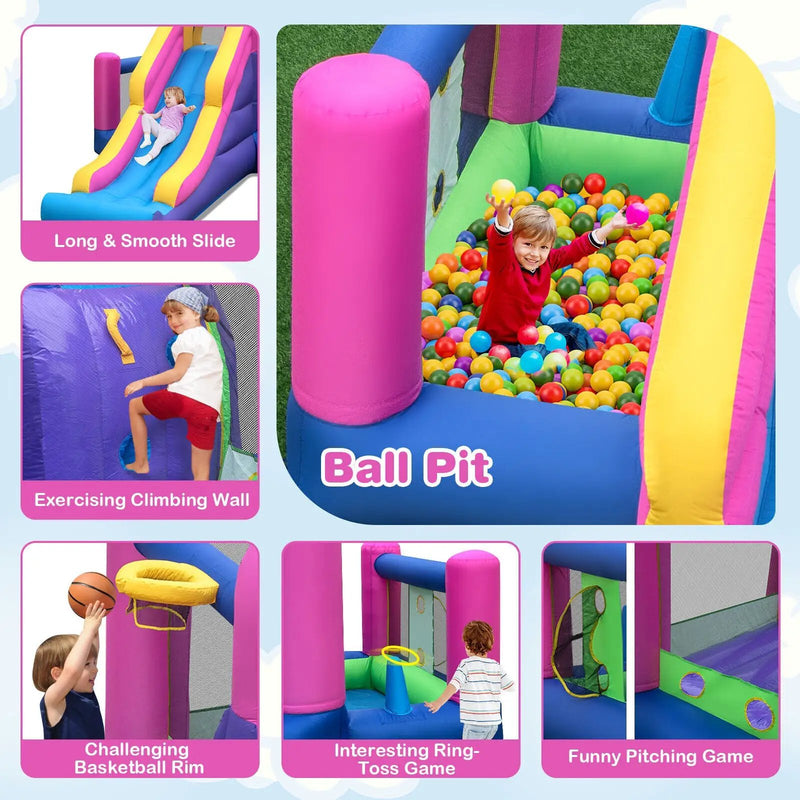 7-in-1 Kids Inflatable Bounce House with Long Slide and 735W Blower by DirectDeals