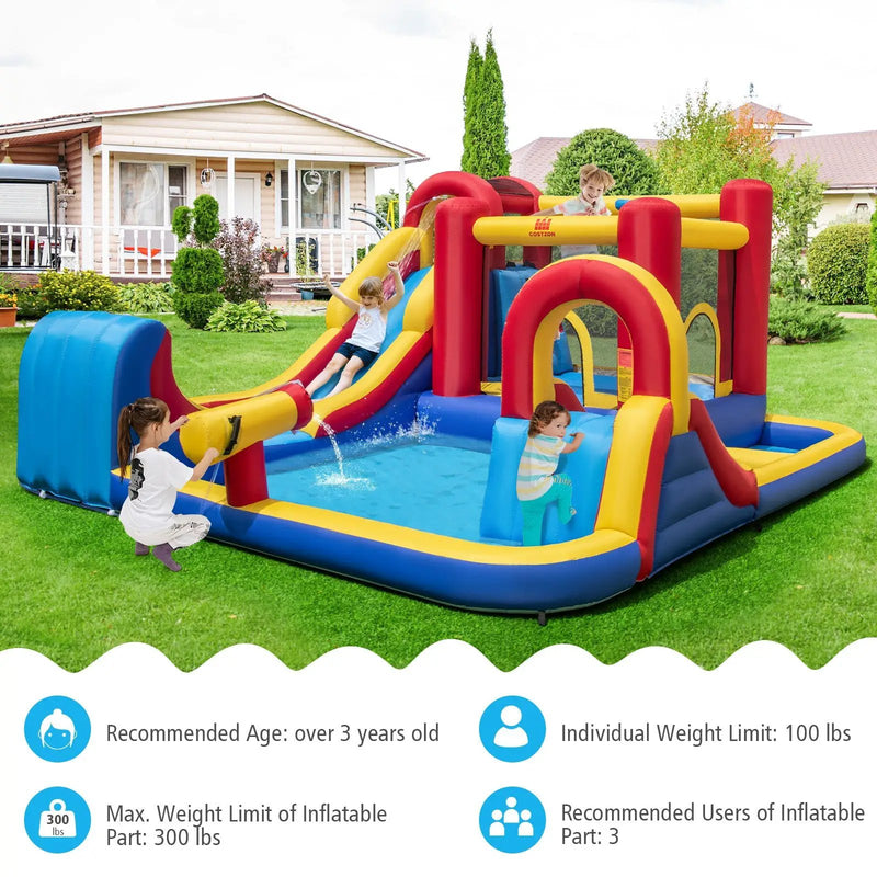 7 in 1 Outdoor Inflatable Bounce House with Water Slides and Splash Pools with 680W Blower by DirectDeals