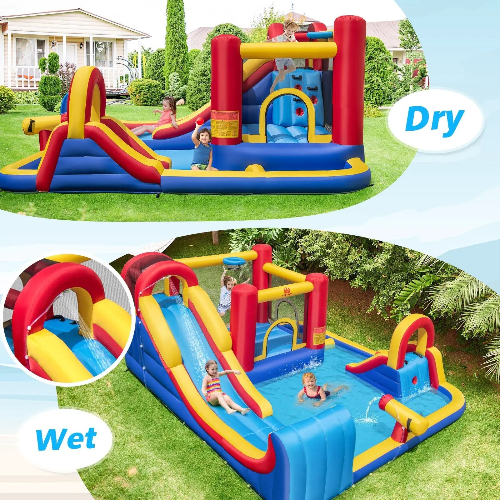 7 in 1 Outdoor Inflatable Bounce House with Water Slides and Splash Pools without Blower by DirectDeals