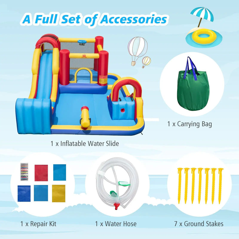 7 in 1 Outdoor Inflatable Bounce House with Water Slides and Splash Pools without Blower by DirectDeals
