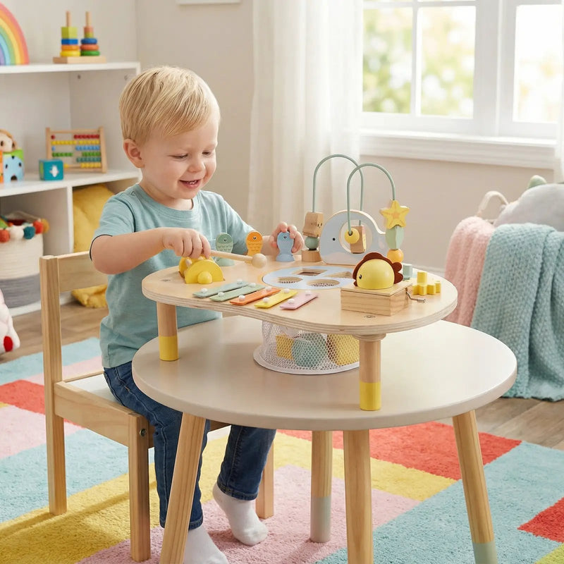 7-in-1 Toddler Activity Table Montessori Sensory Toy for 12 Month+ Wooden Musical Play Table by DirectDeals