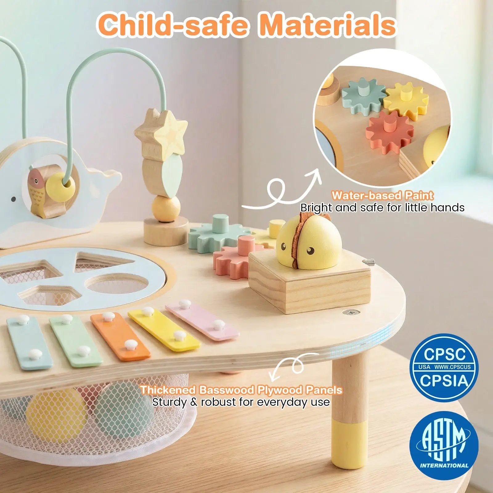 7-in-1 Toddler Activity Table Montessori Sensory Toy for 12 Month+ Wooden Musical Play Table by DirectDeals