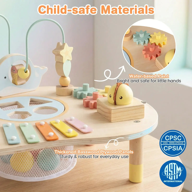 7-in-1 Toddler Activity Table Montessori Sensory Toy for 12 Month+ Wooden Musical Play Table by DirectDeals
