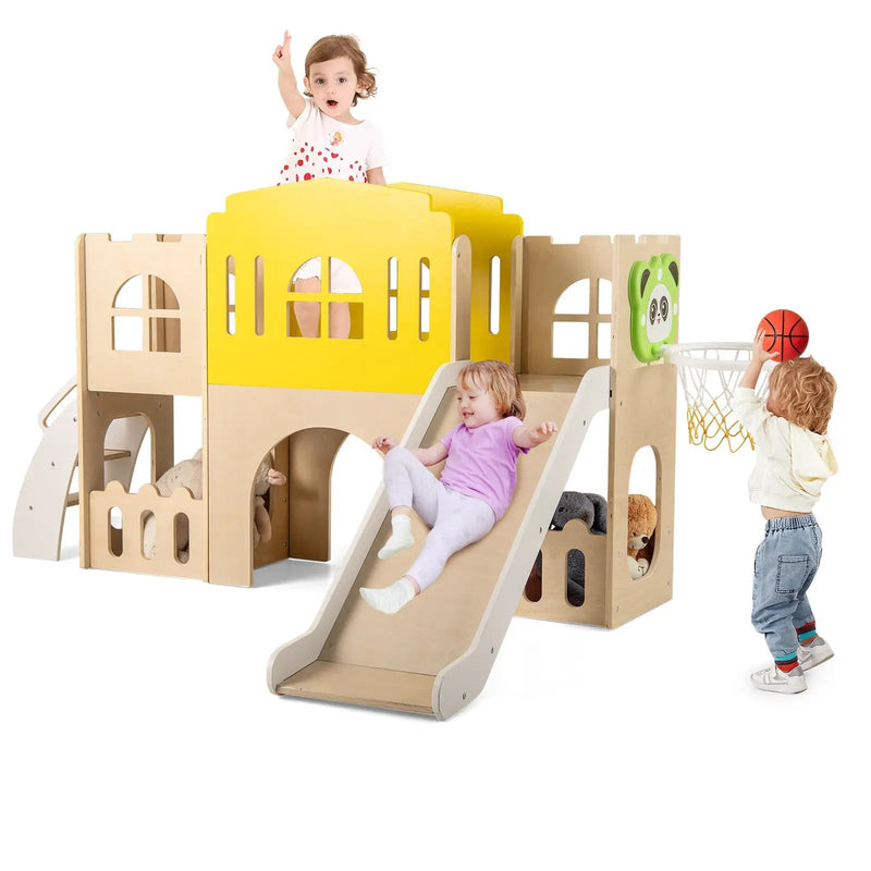 7-in-1 Toddler Slide Set for Kids with Climber and Basketball Hoop-Multicolor by DirectDeals