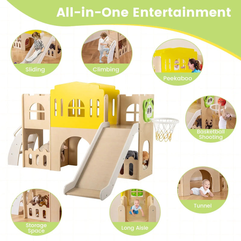 7-in-1 Toddler Slide Set for Kids with Climber and Basketball Hoop-Multicolor by DirectDeals