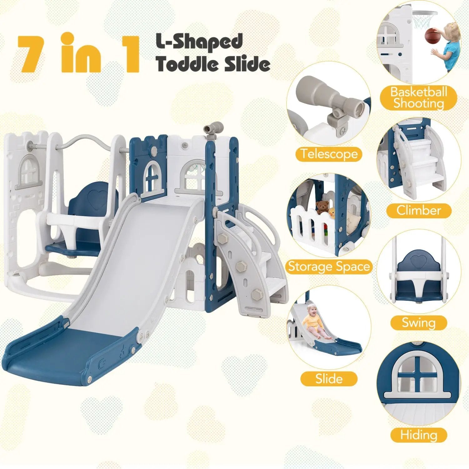 7-in-1 Toddler Swing and Slide Set with Basketball Hoop by DirectDeals