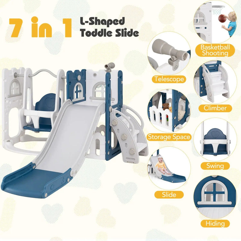 7-in-1 Toddler Swing and Slide Set with Basketball Hoop by DirectDeals