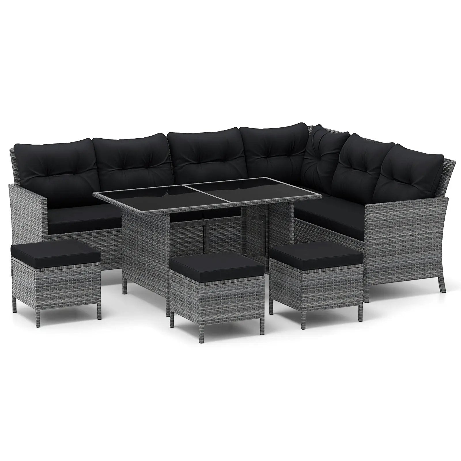 7 Pieces Patio Dining Furniture Set with Soft Cushions and Ottomans by DirectDeals