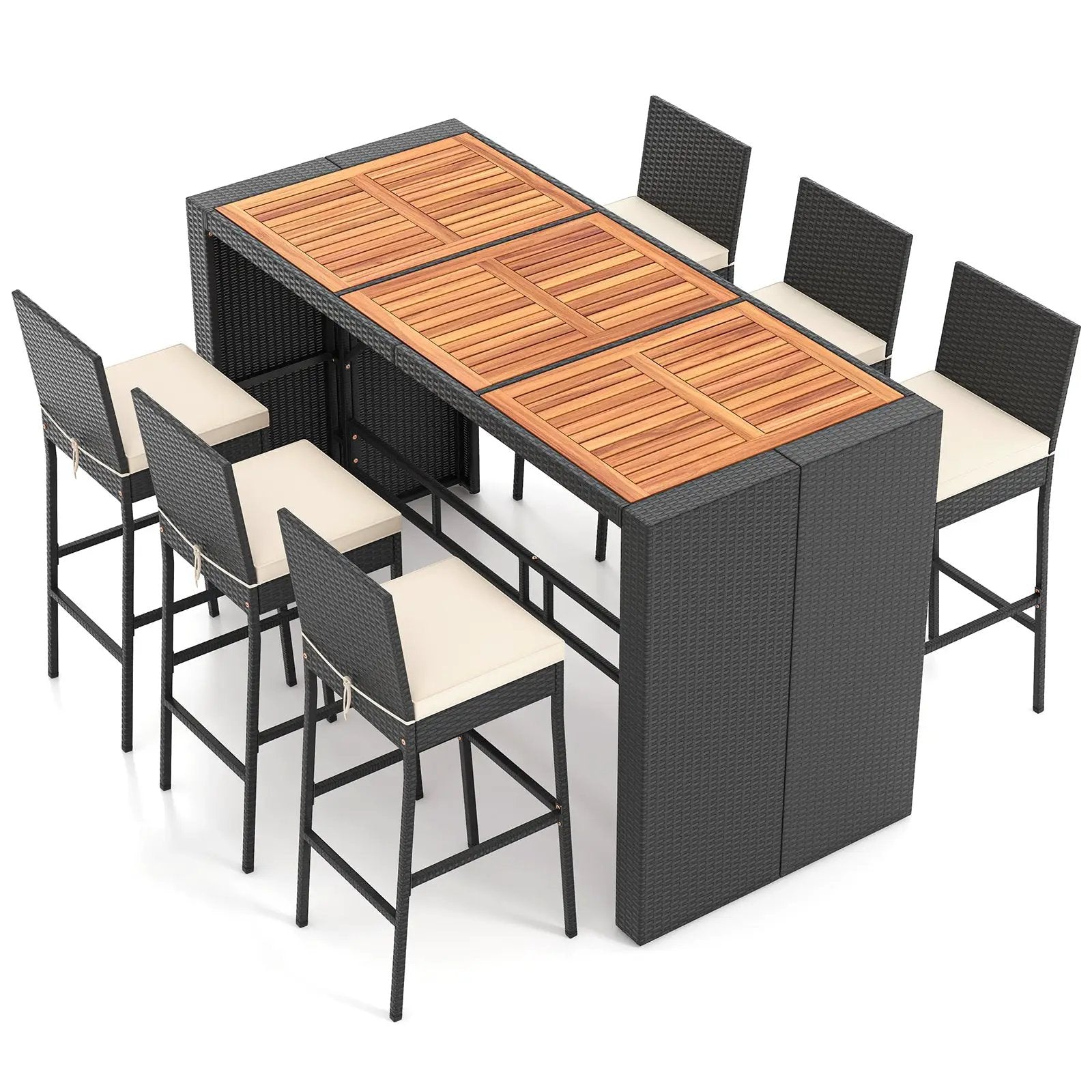 7 Pieces Patio Rattan Bar Set with Seat Cushions for Porch Yard Garden by DirectDeals