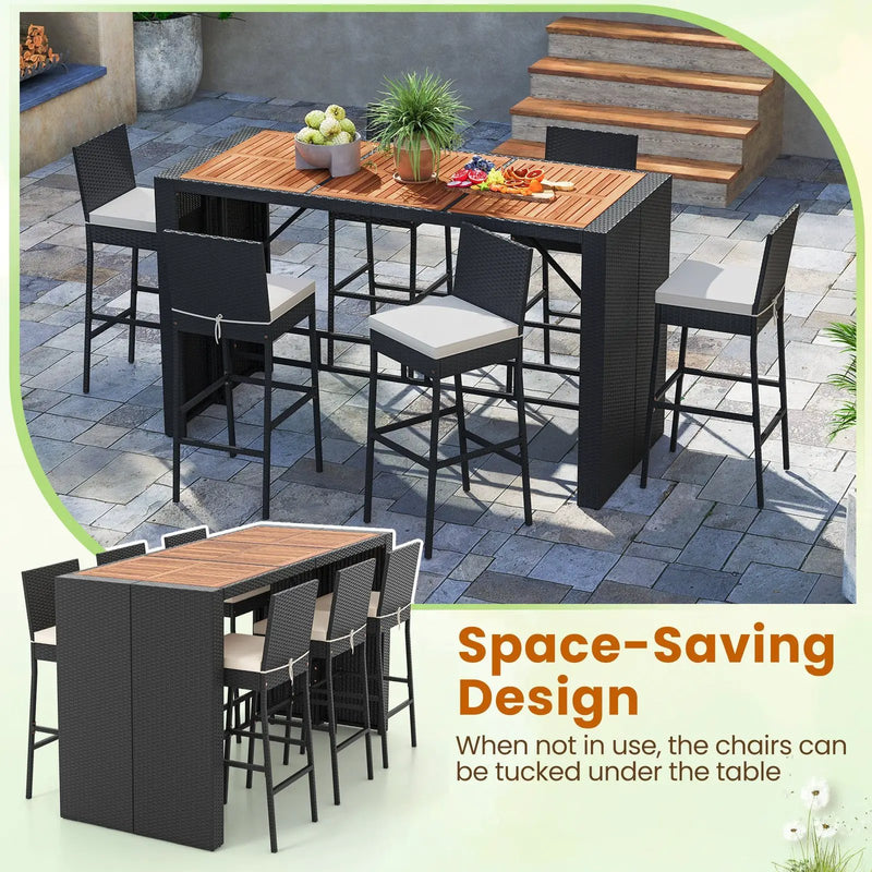 7 Pieces Patio Rattan Bar Set with Seat Cushions for Porch Yard Garden by DirectDeals