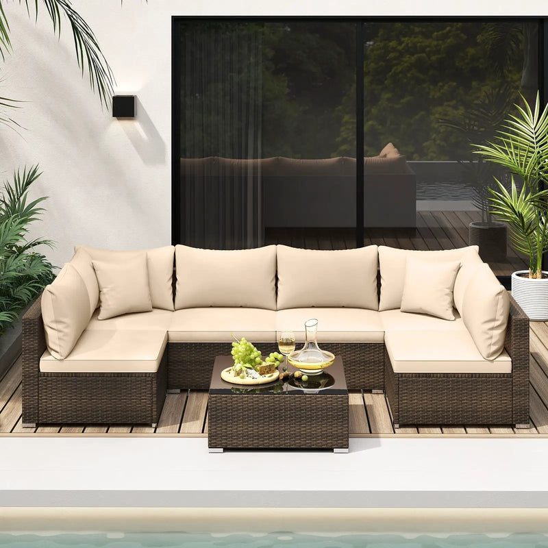 7 Pieces Patio Rattan Furniture Set with Sectional Sofa Cushions by DirectDeals