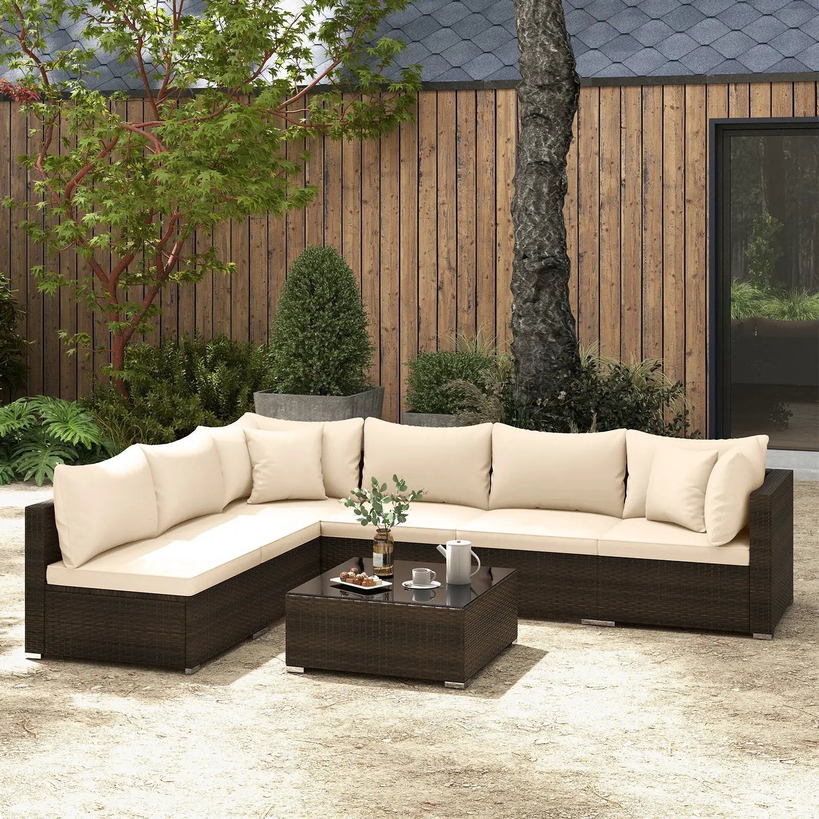 7 Pieces Patio Rattan Furniture Set with Sectional Sofa Cushions by DirectDeals