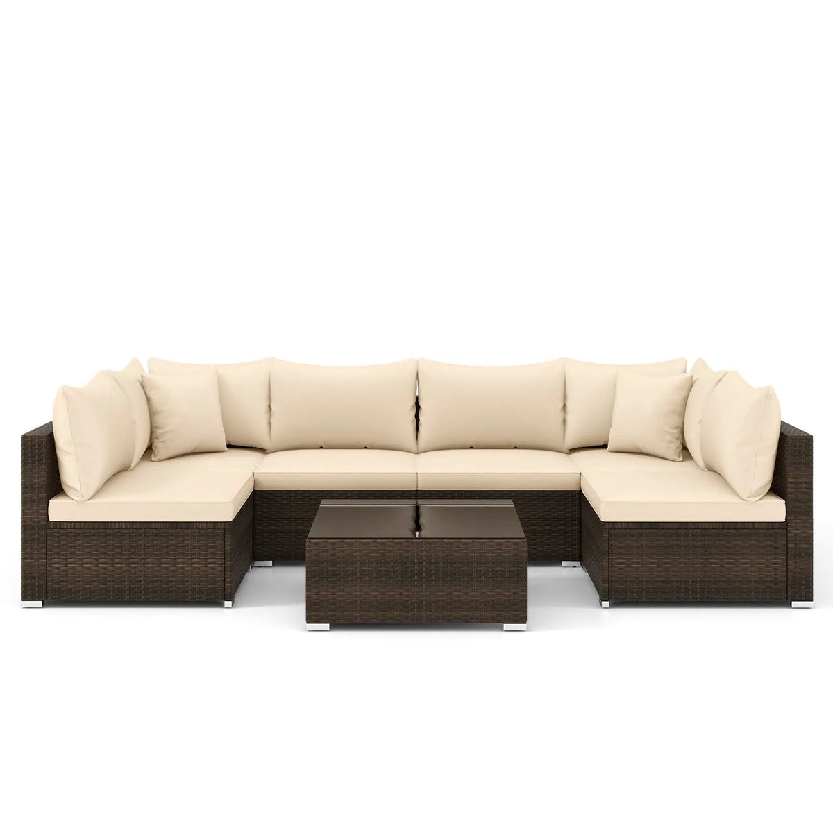 7 Pieces Patio Rattan Furniture Set with Sectional Sofa Cushions, photo 3 of 9