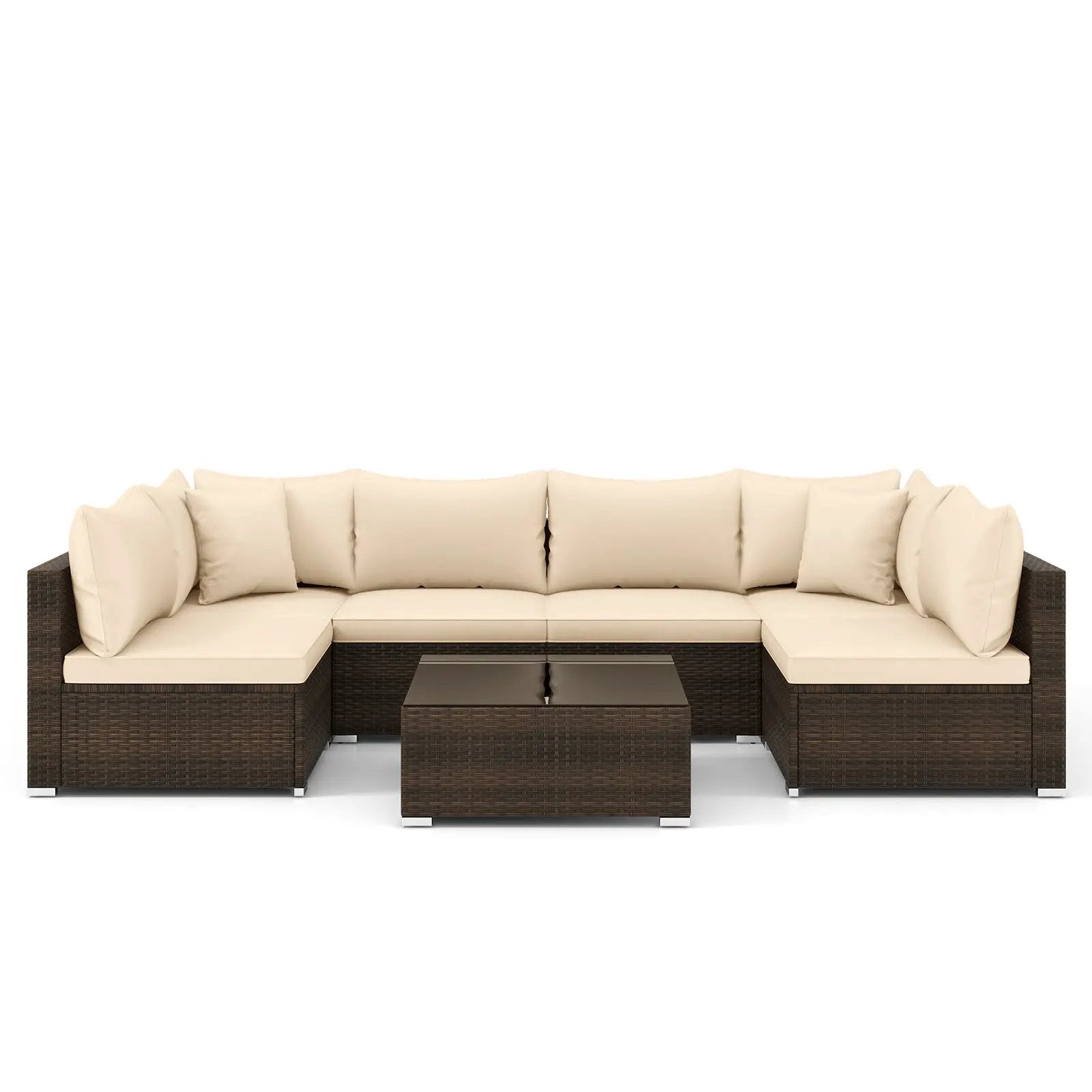 7 Pieces Patio Rattan Furniture Set with Sectional Sofa Cushions by DirectDeals