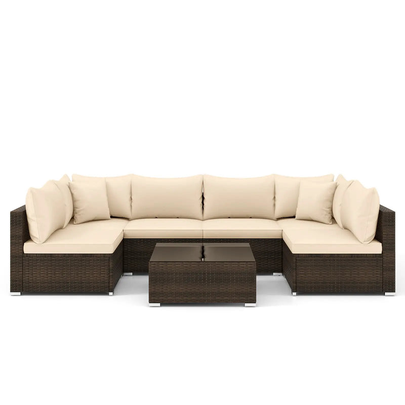 7 Pieces Patio Rattan Furniture Set with Sectional Sofa Cushions by DirectDeals