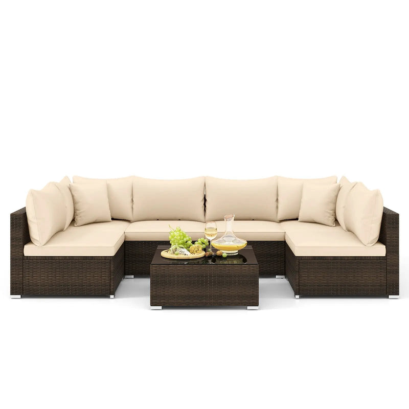 7 Pieces Patio Rattan Furniture Set with Sectional Sofa Cushions by DirectDeals