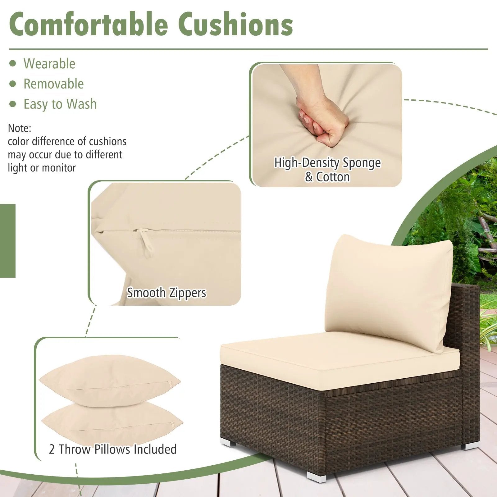 7 Pieces Patio Rattan Furniture Set with Sectional Sofa Cushions by DirectDeals