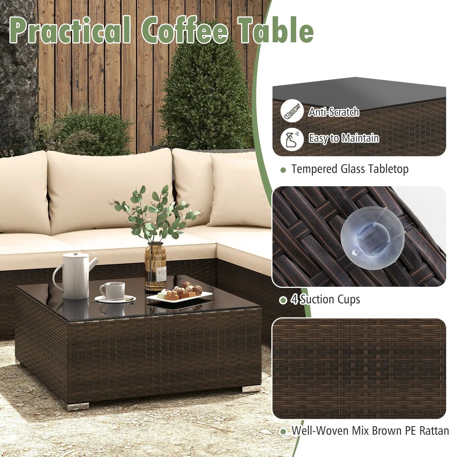 7 Pieces Patio Rattan Furniture Set with Sectional Sofa Cushions by DirectDeals