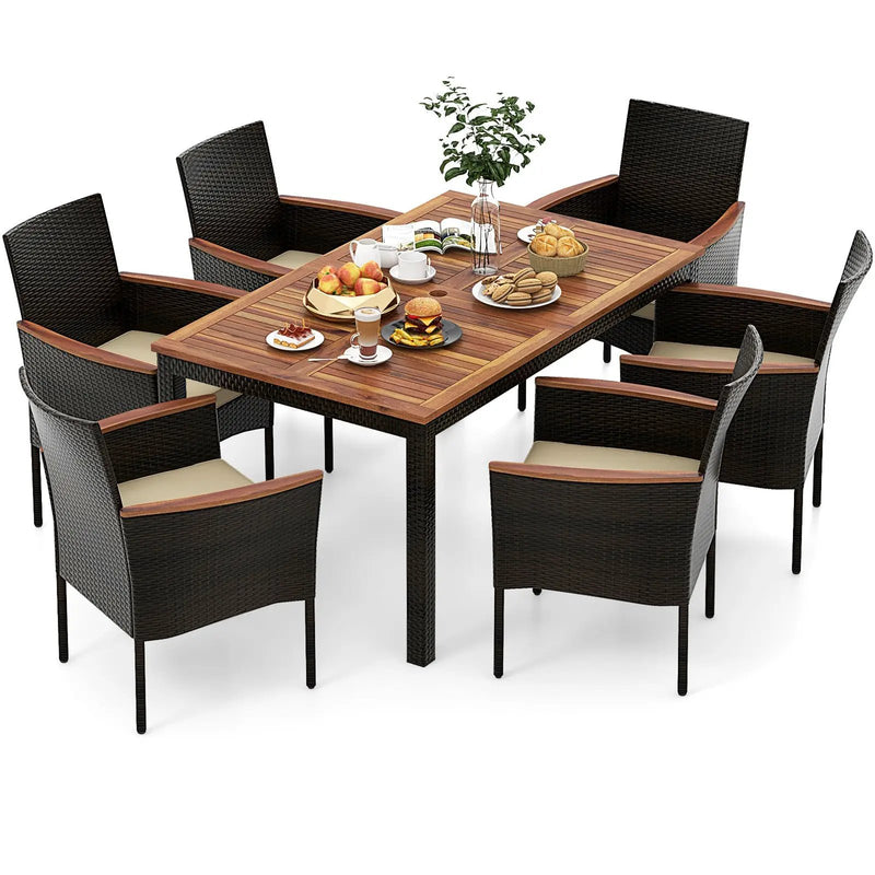 7-Piece Rattan Patio Dining Set with Stackable Chairs by DirectDeals