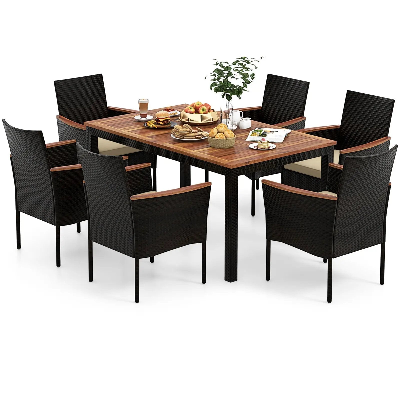 7-Piece Rattan Patio Dining Set with Stackable Chairs by DirectDeals