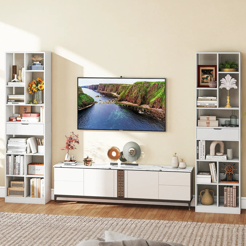 7-tier Bookshelf with Drawer 180cm Floor Standing Display Rack Storage Shelf-White by DirectDeals