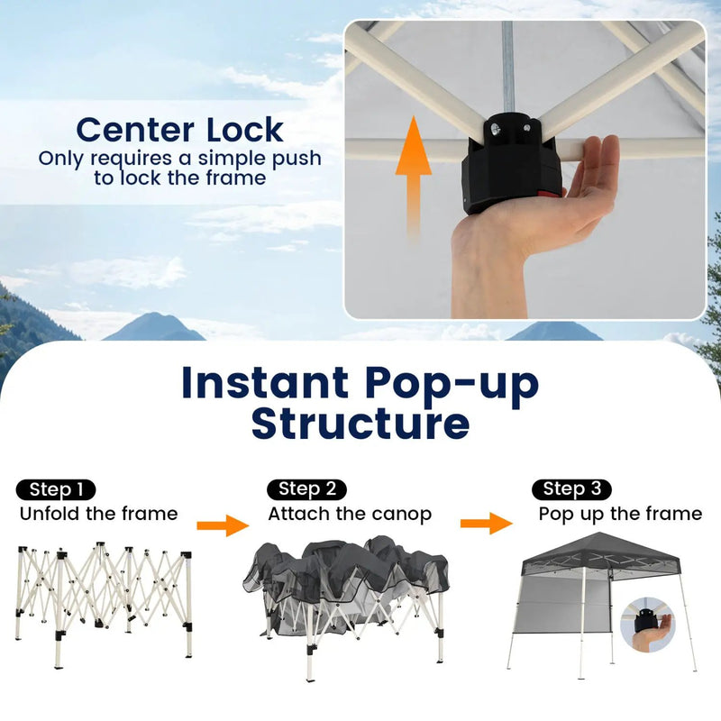 7 x 7 FT Pop-Up Canopy Tent with 1 Push Center Lock for Sports Picnic Camping by DirectDeals